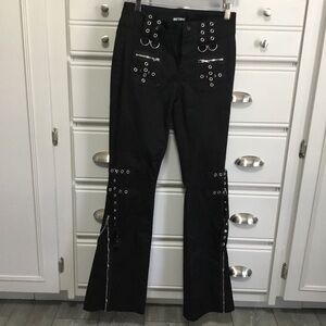 HOT TOPIC Black Gothic Grommet Strap Zipper Flare Pants size 1